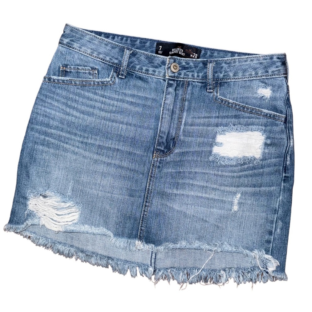 Hollister Y2K 5 Pocket Distressed Denim Mini Skirt Preppy Frayed Jean Vintage